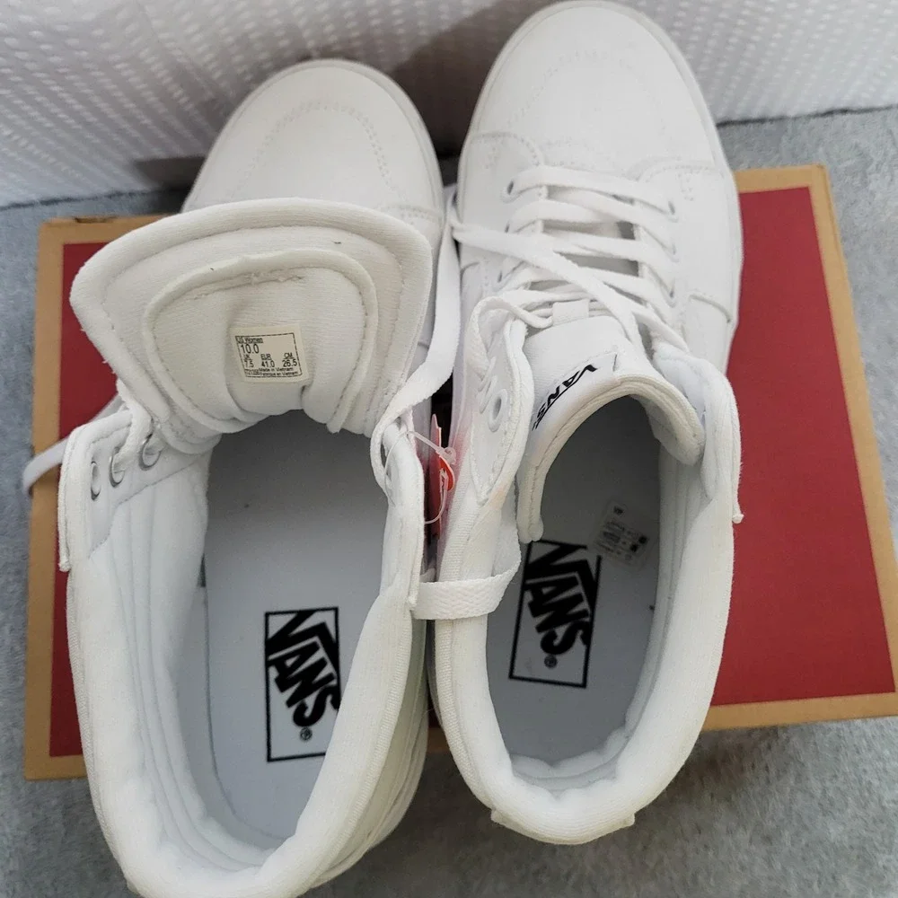 Vans Sk8-Hi High Top Sneakers White Canvas Suede Shoes Womens 10‎ 721356